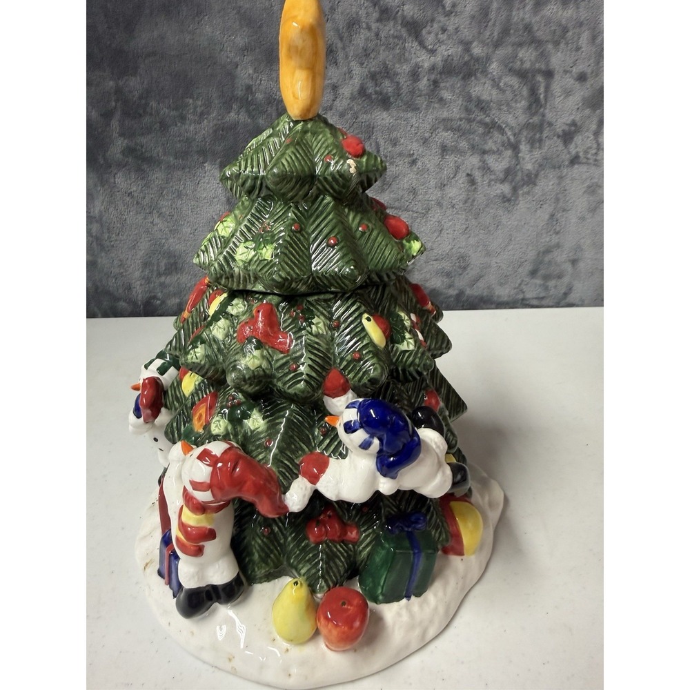 VTG 1990s Home Trends Christmas Tree Cookie Jar Ceramic Snowman Bird Cottagecore - Picture 3 of 8